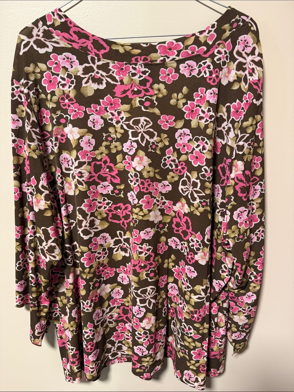 Lane Bryant Brown & Pink Floral Long-Sleeve Tie-Front Top - Picture 5 of 10